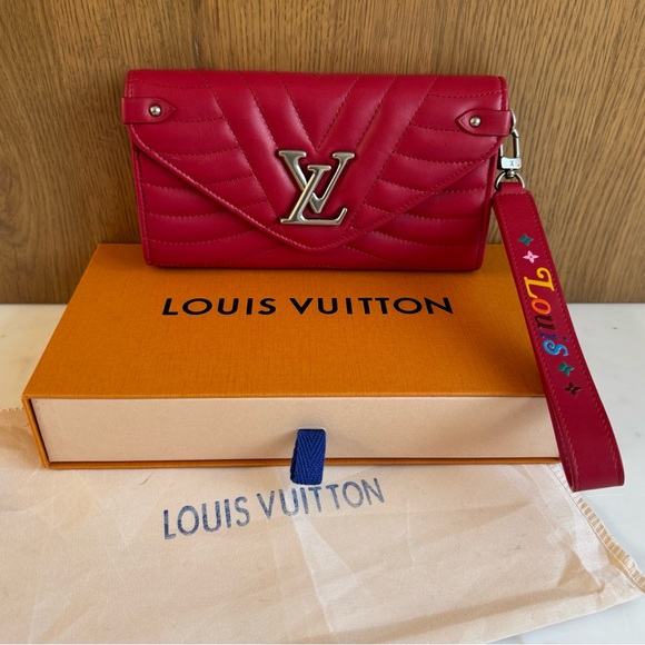 LOUIS VUITTON New Wave Long Wallet Rouge Red Calfskin Silver LV Wrist Strap MIE - Picture 13 of 13
